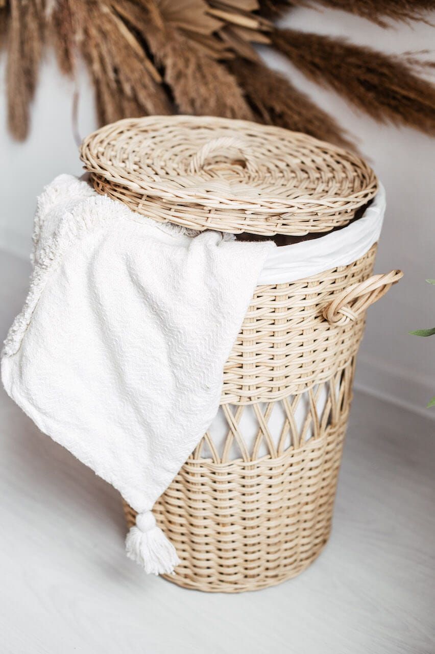 OLALA NATURAL BAMBOO RATTAN LAUNDRY AND STORAGE BASKET.