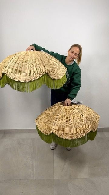 Umbrella Rattan Lampshade with Beautiful Hanging Lace.