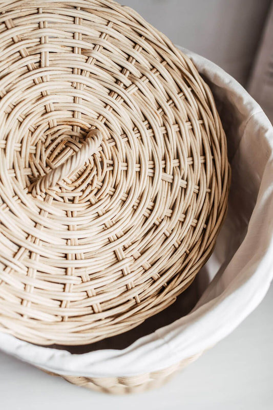 OLALA NATURAL BAMBOO RATTAN LAUNDRY AND STORAGE BASKET.