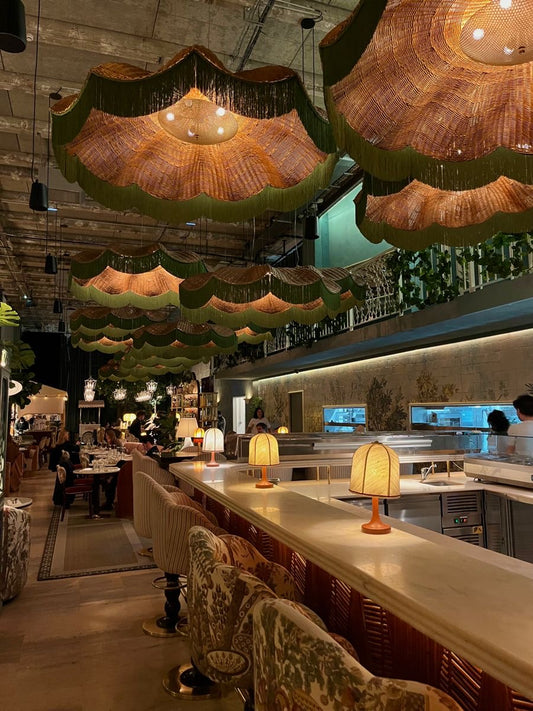 Umbrella Rattan Lampshade with Beautiful Hanging Lace.