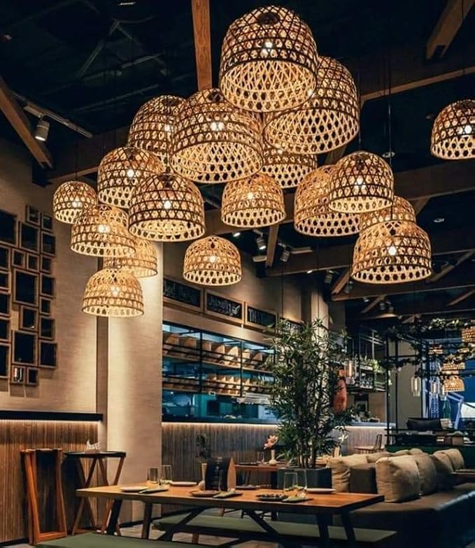 Dean Round shape Design Natural Cane Lampshade | Rattan Pendant | Hanging Lamps| Light Hanging Lamp