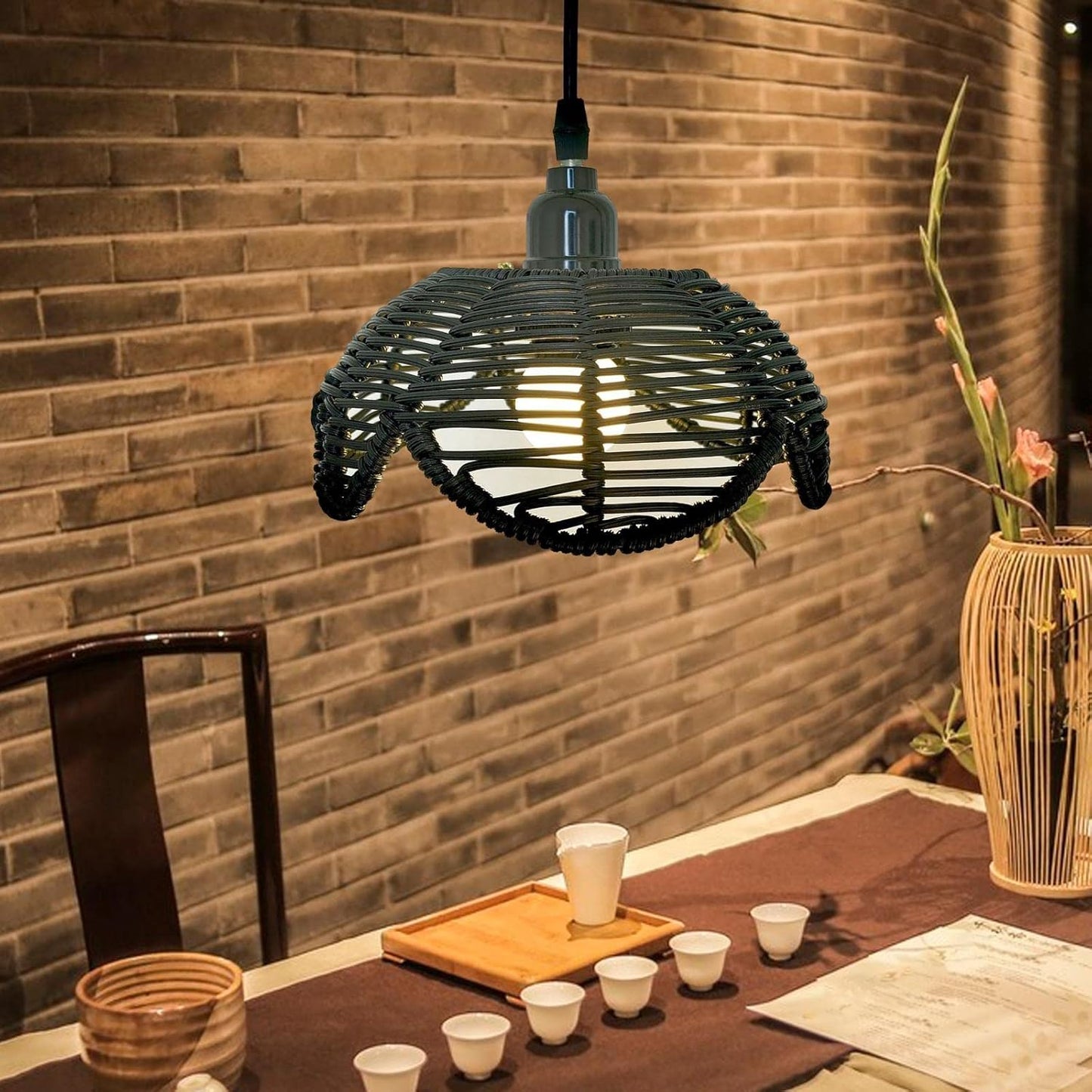 Black & Beige Jute Hanging Lampshade