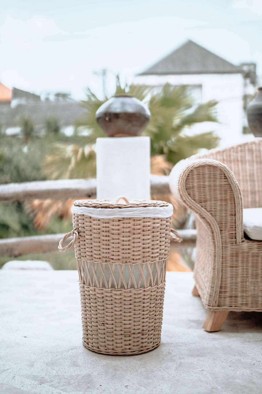 OLALA NATURAL BAMBOO RATTAN LAUNDRY AND STORAGE BASKET.
