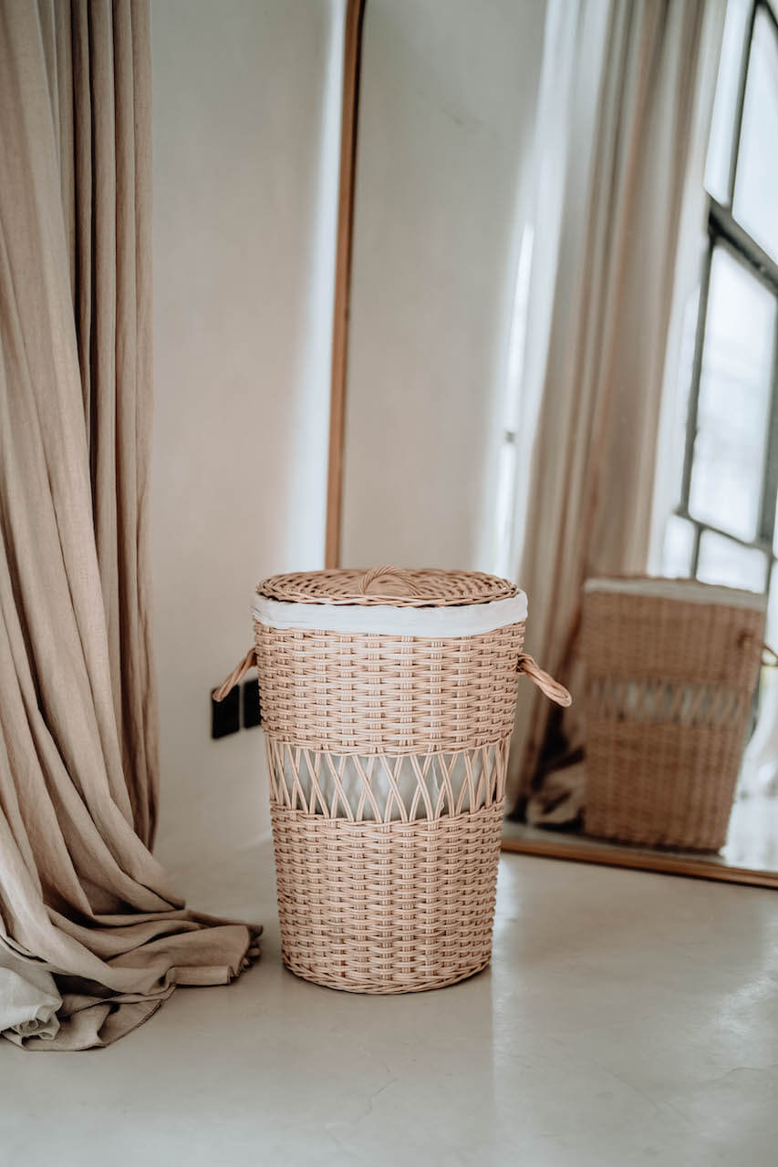 OLALA NATURAL BAMBOO RATTAN LAUNDRY AND STORAGE BASKET.
