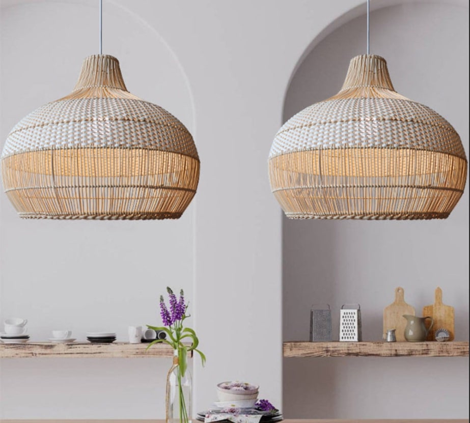 Onion Shaped Rattan Lampshades (white)