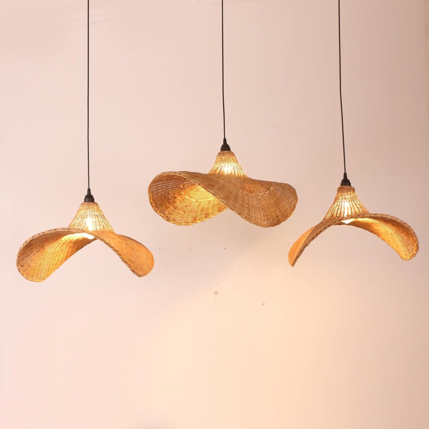 Curved Hat Rattan Pendant Lampshade