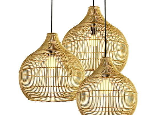 Onion Shaped Beige Rattan Lampshade