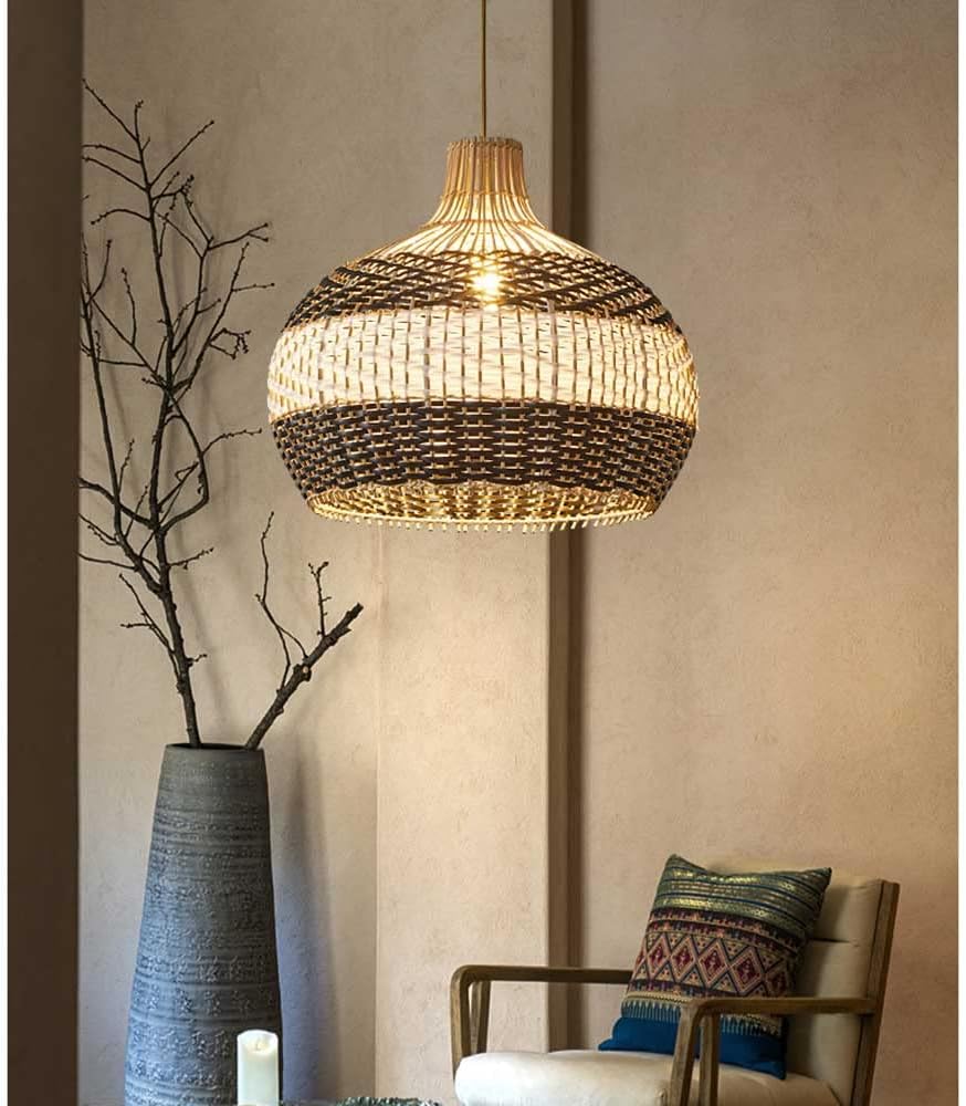Navy Blue & White Rattan Onion Lampshade