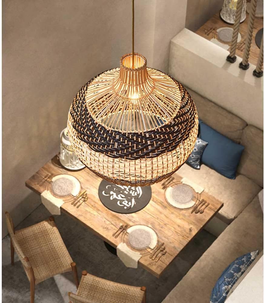 Navy Blue & White Rattan Onion Lampshade