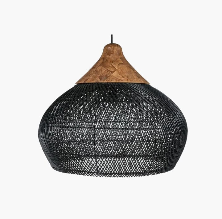 Black Rattan Pendant Lampshade with Wooden Frame