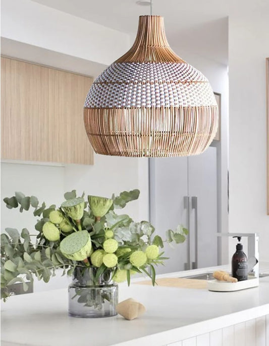 Round White Designer Pendant Rattan Lampshade