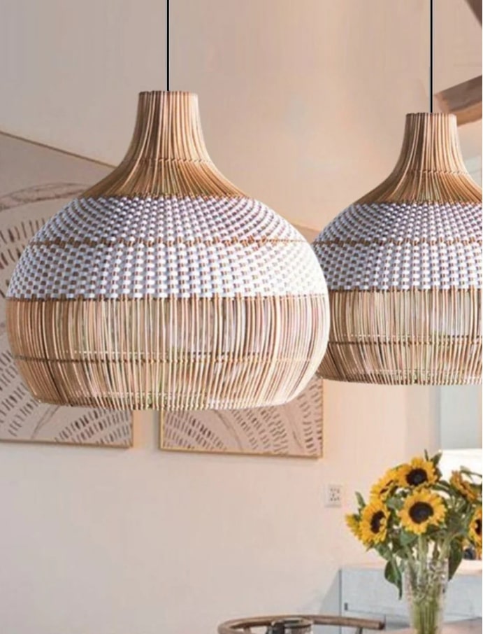 Round White Designer Pendant Rattan Lampshade