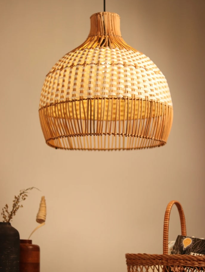 Round White Designer Pendant Rattan Lampshade