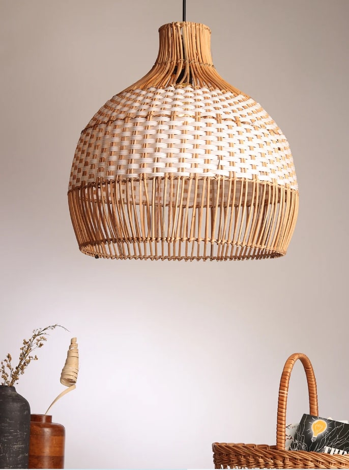 Round White Designer Pendant Rattan Lampshade