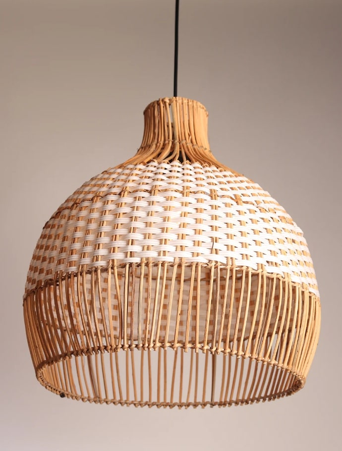 Round White Designer Pendant Rattan Lampshade