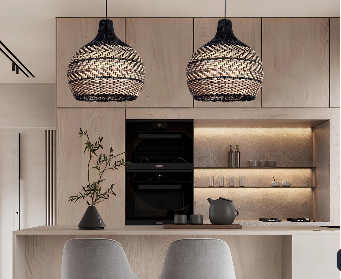 Round Black Designer Rattan Lampshade
