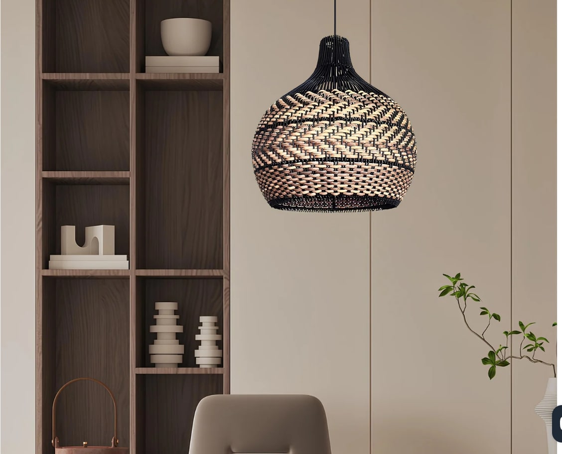 Round Black Designer Rattan Lampshade