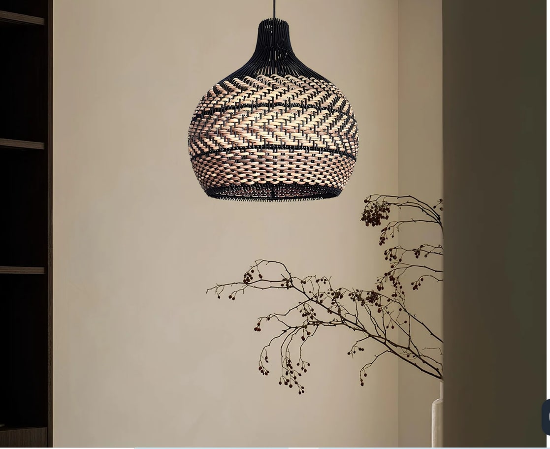Round Black Designer Rattan Lampshade