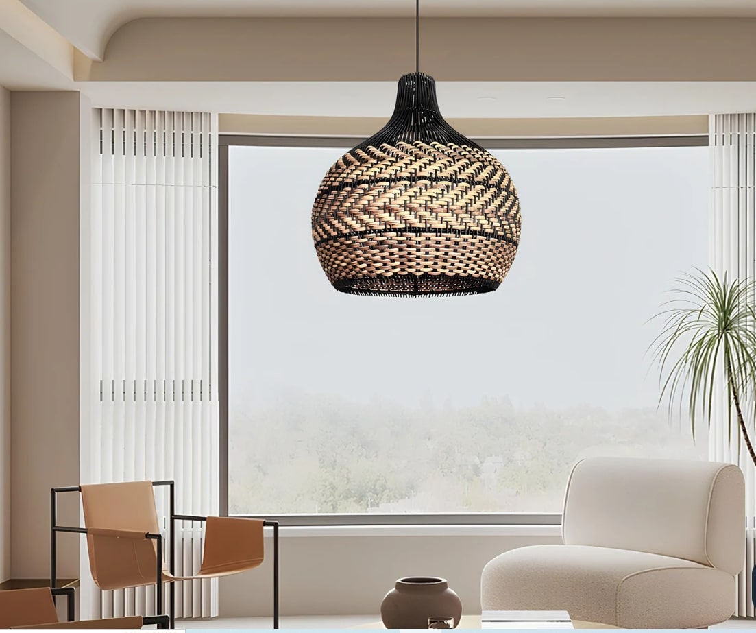Round Black Designer Rattan Lampshade