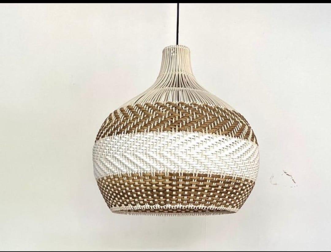 Round White Designer Pendant Rattan Lampshade
