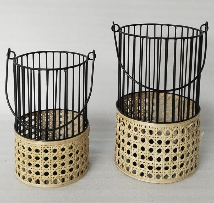 Glass Shaped Cane & Iron Candle Holder (set of 2)