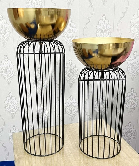 Gold Plated Metal Planter with Black Stand