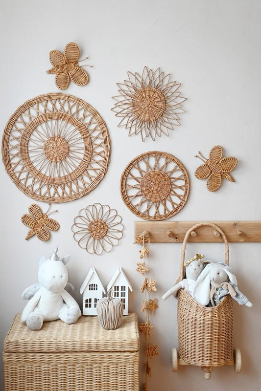 Elegant Set of 6 Rattan Wall Decor