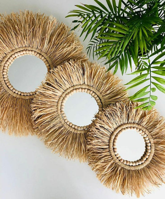 Rafia Full Moon Wall Mirror