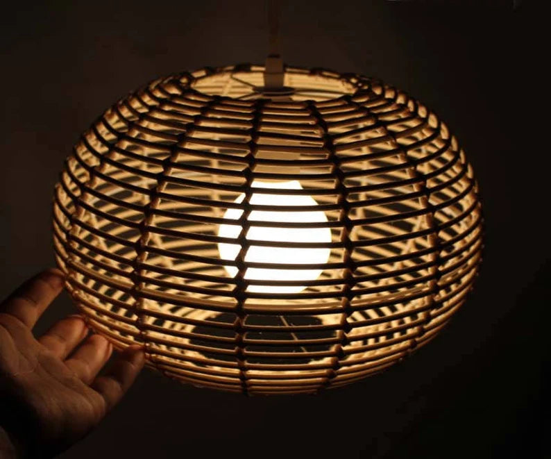 Ball Shaped Flat Rattan Pendant Lampshade