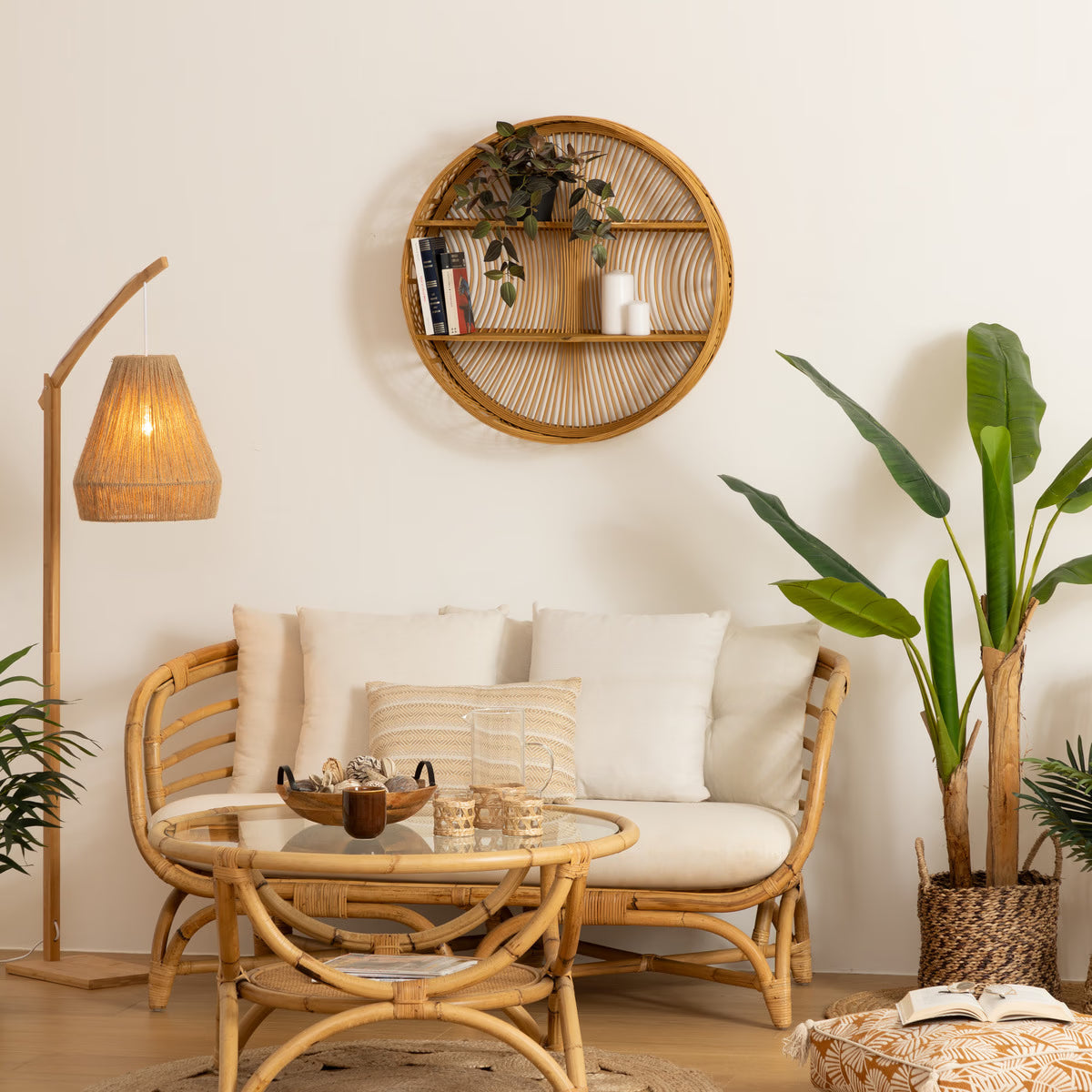 Inacio Decorative Bamboo Wall Shelf with Wooden Shelves