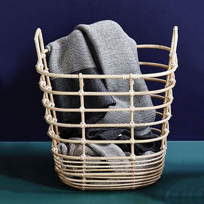 OLALA NATURAL BAMBOO RATTAN LAUNDRY AND STORAGE BASKET.