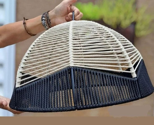 Black & Beige Jute Hanging Lampshade