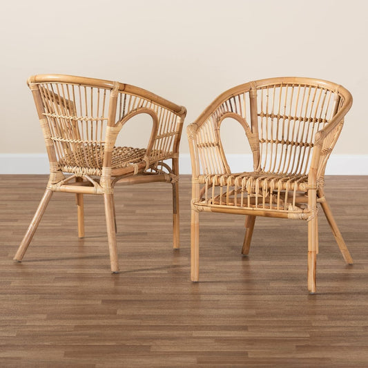 Bambiq Rattan Chair – Natural Color – Handcrafted Sustainable Armchair 2 Chairs.
