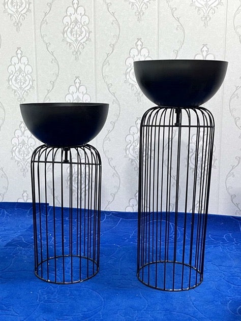 Black Metal Planter with Black Stand
