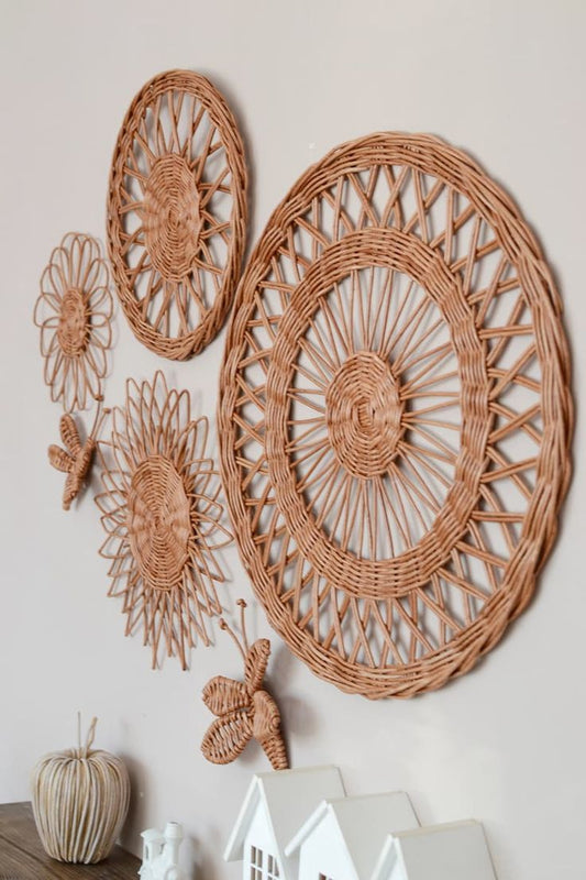 Elegant Set of 6 Rattan Wall Decor