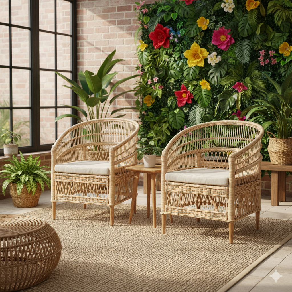 Lumino Rattan Chair – Natural Color – Handcrafted Sustainable Armchair 2 Chairs.