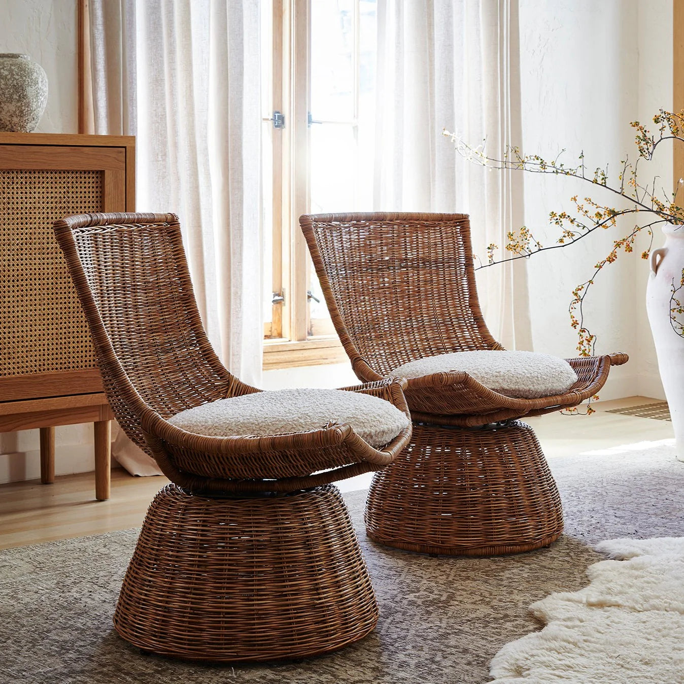 Kaulana Rattan Chair – Natural Color – Handcrafted Sustainable Armchair 2 Chairs.