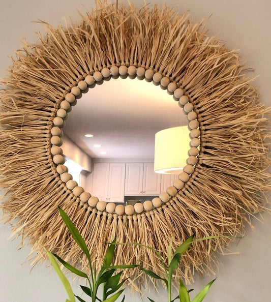 Rafia Full Moon Wall Mirror