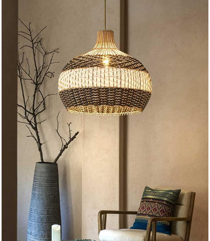 Navy Blue & White Rattan Onion Lampshade
