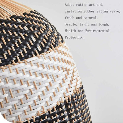 Navy Blue & White Rattan Onion Lampshade