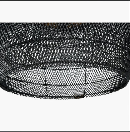Black Rattan Pendant Lampshade with Wooden Frame