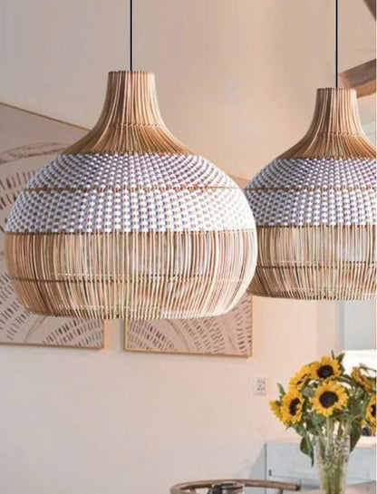 Round White Designer Pendant Rattan Lampshade