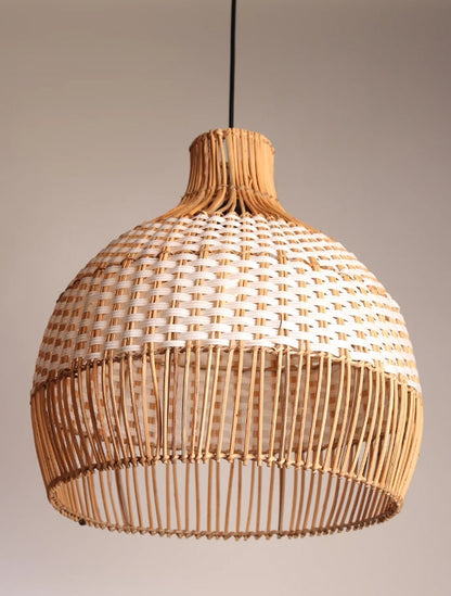 Round White Designer Pendant Rattan Lampshade