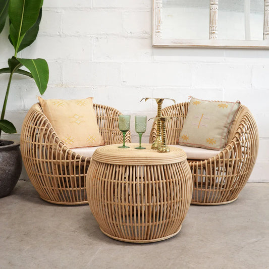 Kurest Rattan Chair – Natural Color – Handcrafted Sustainable Armchair 2 Chairs.