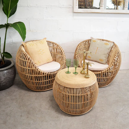 Kurest Rattan Chair – Natural Color – Handcrafted Sustainable Armchair 2 Chairs.