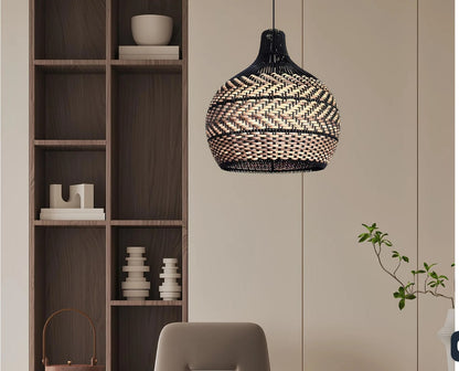 Round Black Designer Rattan Lampshade
