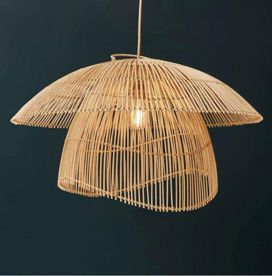 Inverted Cupplate Pendent Rattan Lampshade