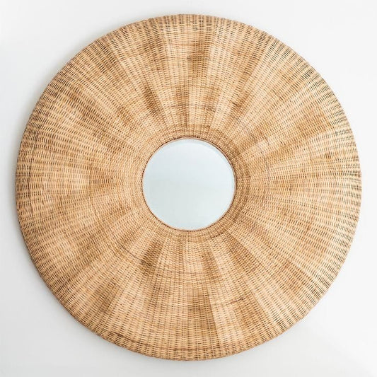 Dense Weaving Designer Rattan Wall Mirror