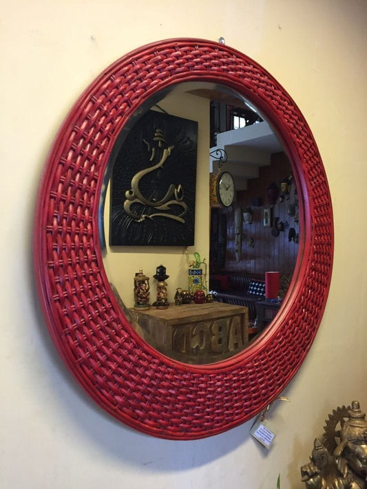 Maroon Designer Rattan Wall Mirror