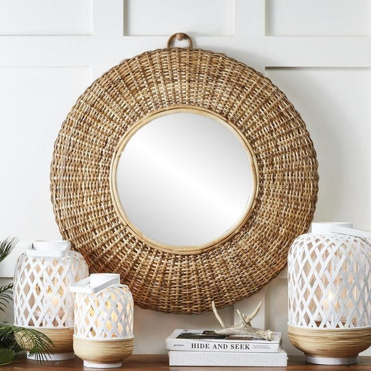 Round Weaving Rattan Wall Mirror